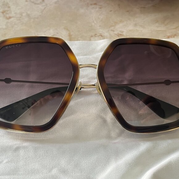 Gucci 0106S Oversized Square Frame Sunglasses Havana Tortoise Frame Brown Lens main image 8